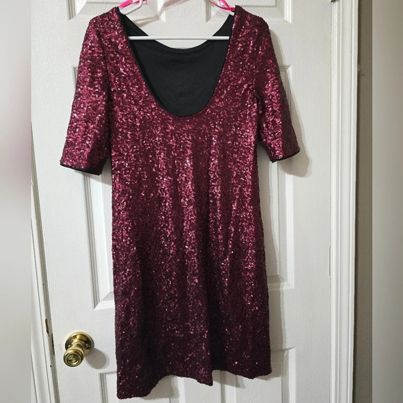 Betsy Johnson Dark Red Sequined Shift Dress, Low Scoop Back, Fully Lined, EUC! - Picture 2 of 12
